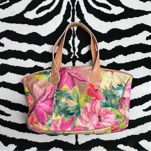 Maurizio Taiuti Rare Leather Bag Oversized Hand Painted Floral Italian Leather